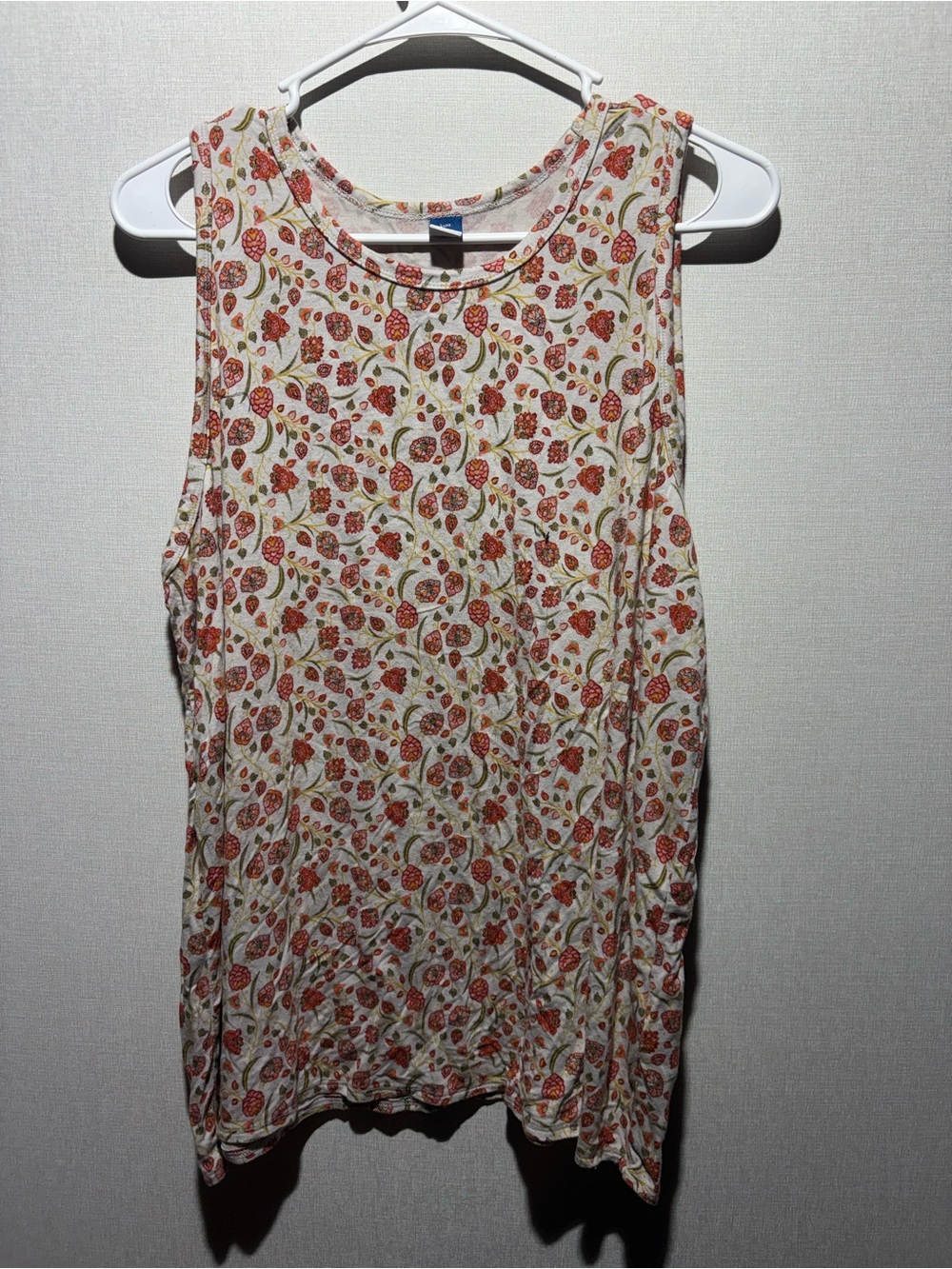 Old Navy Cream Tank Top with Red Floral Print